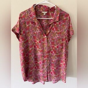 Lucky Brand Women's Floral Button Up Short Sleeve Shirt Size M